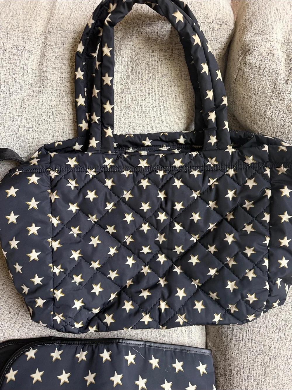 Marc Jacobs Navy Quilted Star-Print Diaper or Travel Bag with Gold Hardware